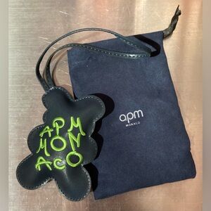 APM Monaco Navy Leather Yummy Bear 🐻 Shape Bag Tag with Navy Drawstring Pouch